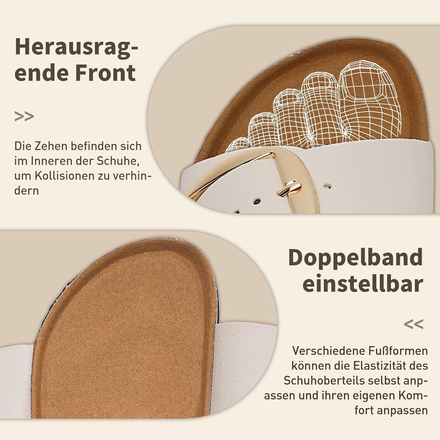 Thumbnail 3 de Torotto Pantoletten & Damen-Sandalen mit verstellbarem Gurt – bequeme Latschen/Hausschuhe mit flachem Absatz