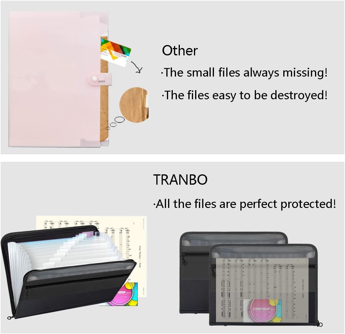 Detalle de TRANBO 13-Pocket Expanding File Folder with Zipper, A4 Document Wallet Organiser