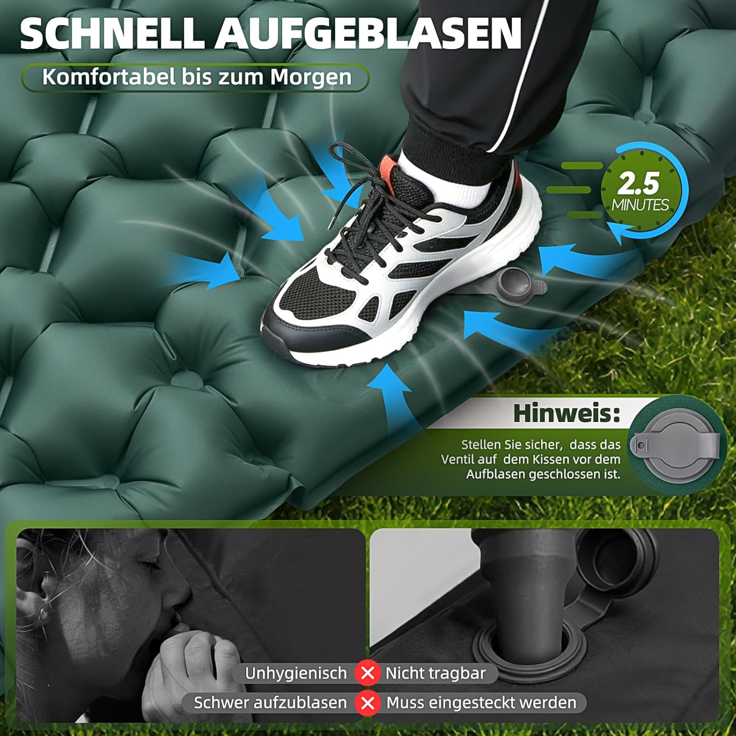 Detalle de FORRINX Isomatte Camping 2 Personen – 9,5 cm Dicke, integrierte Fußpumpe, 205 × 130 cm