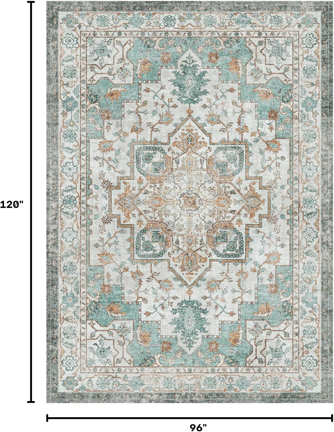 Detalle 2 de GENIMO Area 8' x 10' Washable Low-Pile Floral Area Rug, Turquoise/Ivory