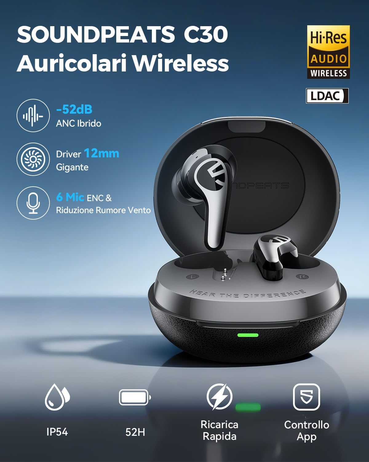 Detalle 2 de SoundPEATS C30 cuffie Bluetooth 52 ore