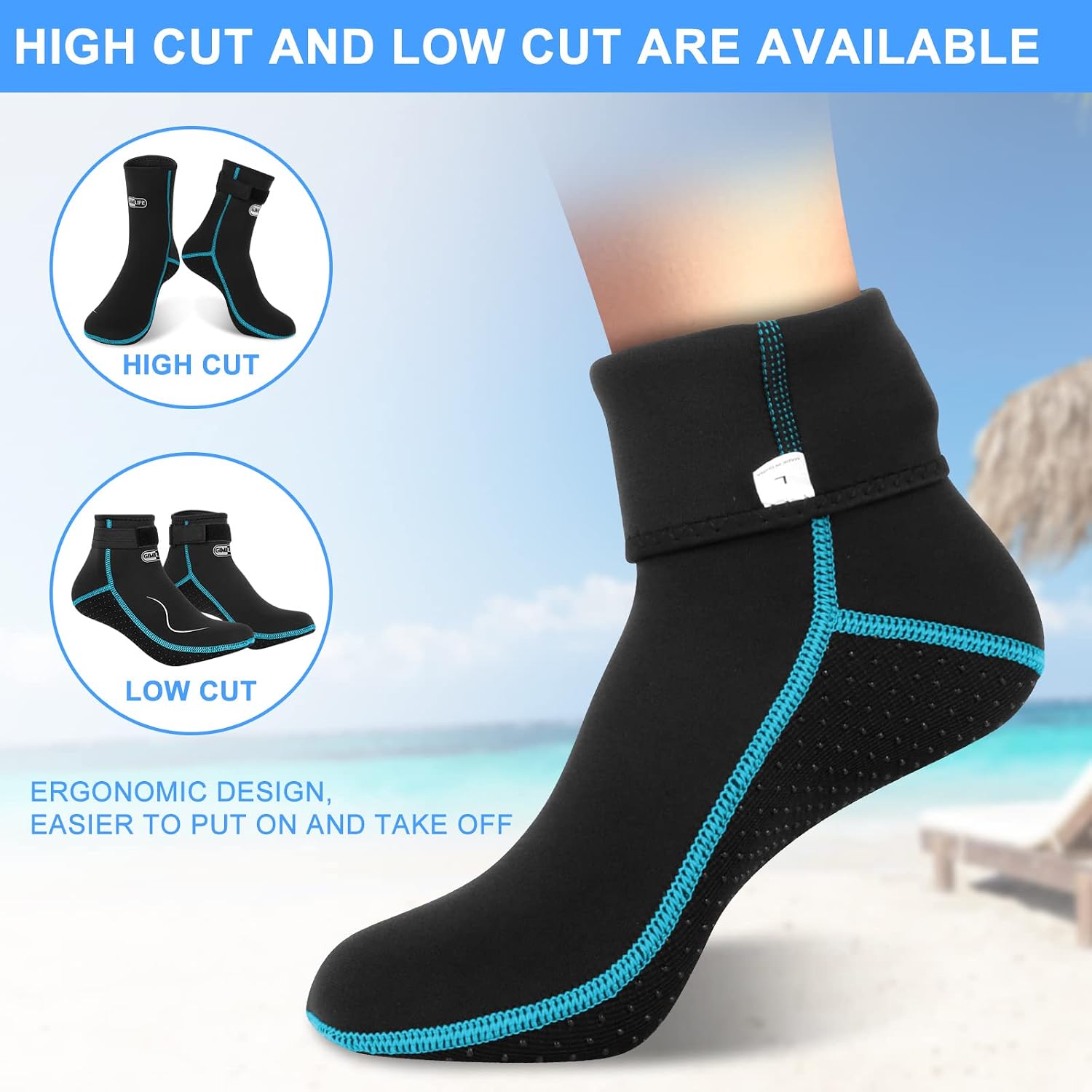 Detalle de Gimilife Neopren-Socken (3 mm) – Wassersocken für Tauchen, Schnorcheln, Schwimmen & mehr