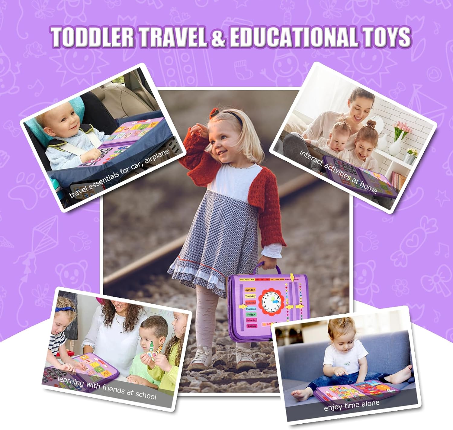 Thumbnail 5 de VISATOR Montessori Busy Board for Toddlers (Ages 3–8) – Felt Sensory Activity Board for Fine Motor Skills & Travel