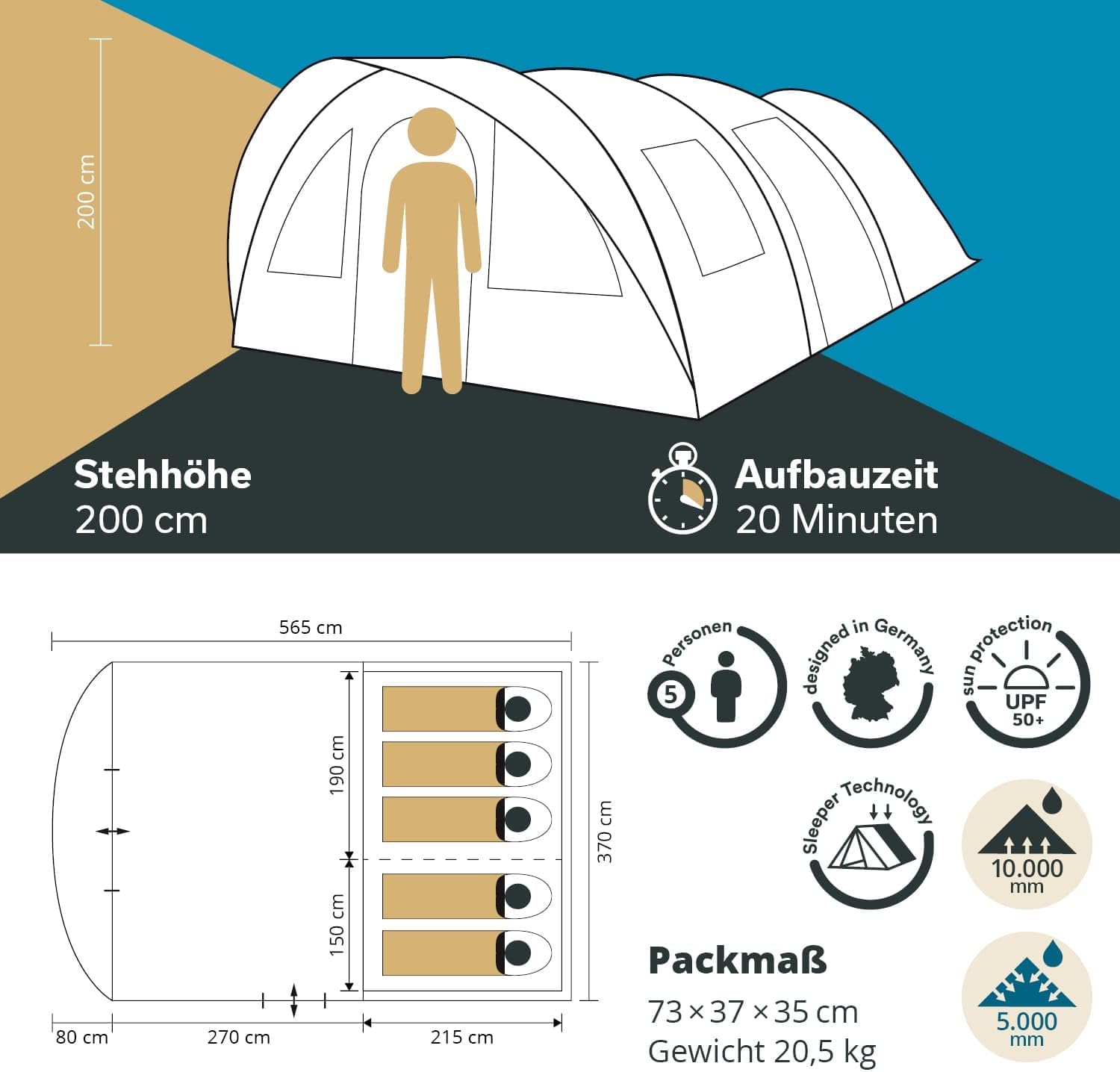 Thumbnail 5 de Skandika Egersund Tunnelzelt 5 XL – Familienzelt mit Sleeper-Technologie