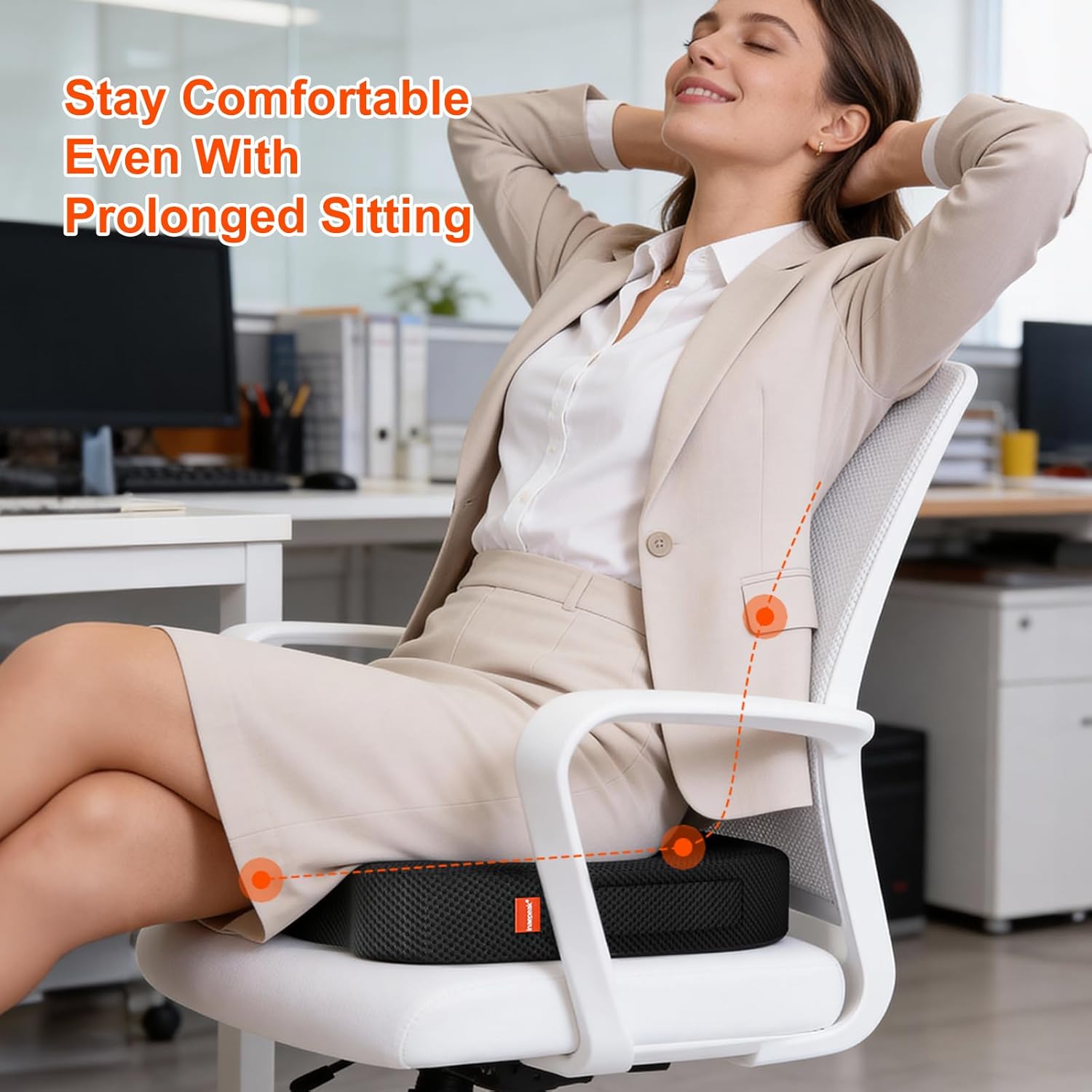 Detalle de inaepeak Memory Foam Seat Cushion (Extra Thick & Wide) with Washable Mesh Cover