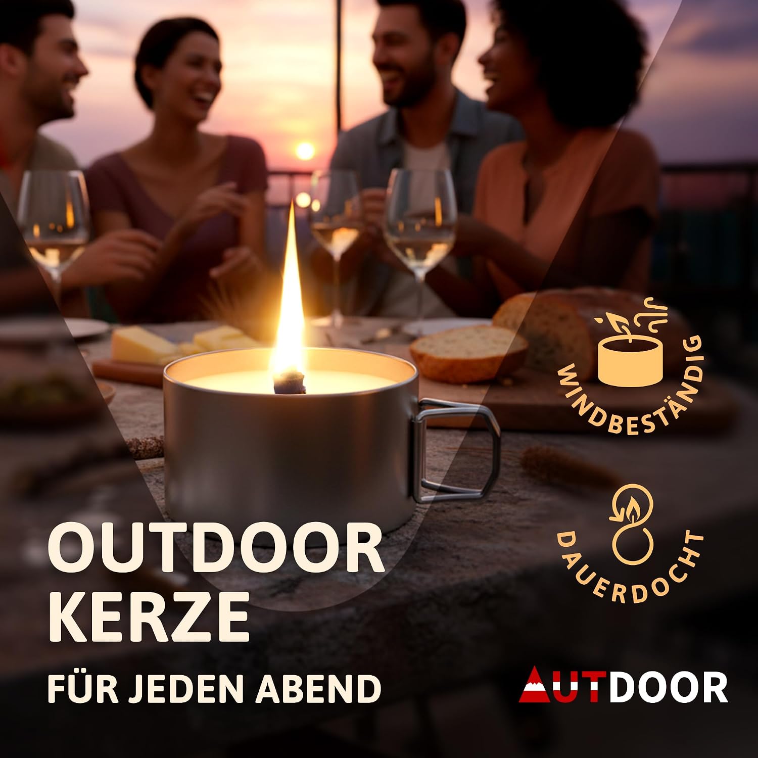Detalle de AUTDOOR Dauerkerze Outdoor aus Sojawachs – Nachfüllbare Campingkerze mit Dauerdocht
