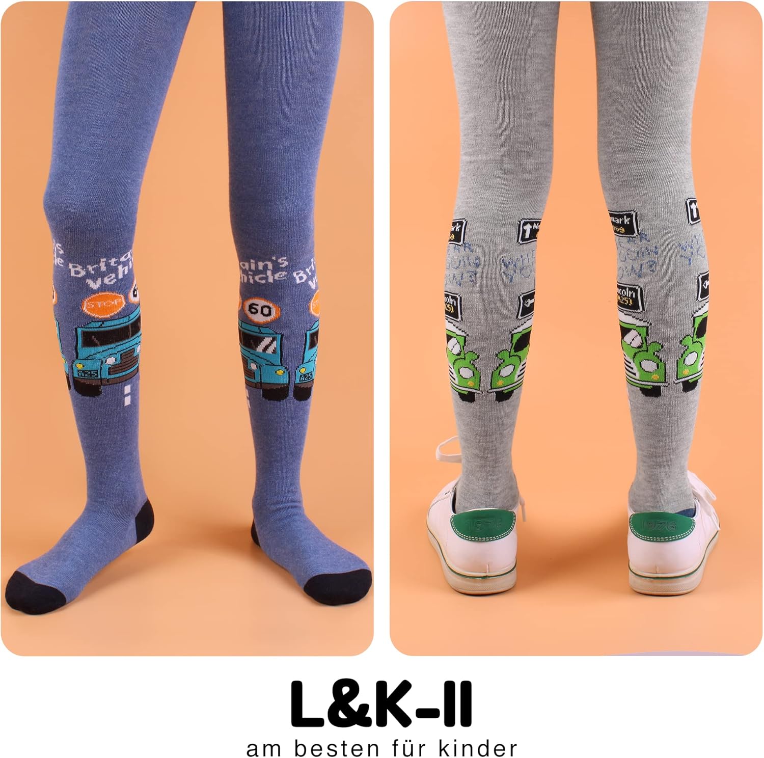 Detalle 2 de L&K-II Lot de 6 collants en tricot pour garçons — motifs football et voiture, multicolore