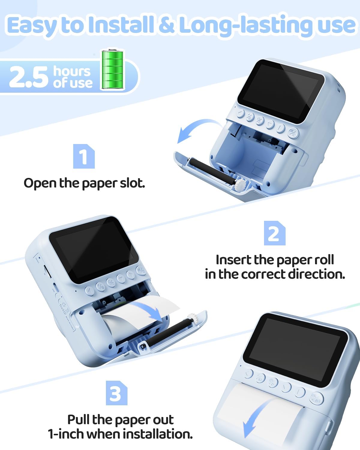 Detalle de TIATUA Macchina Fotografica Bambini Istantanea 3.0" Blu con 32GB e 3 Rotoli di Carta - Regalo Educativo per Ragazze e Ragazzi 3–12