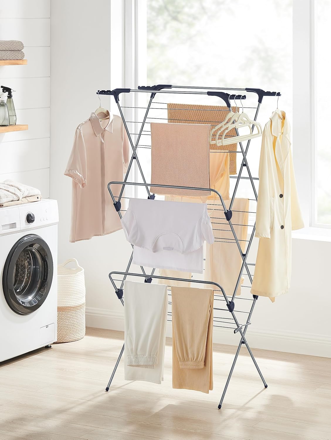 Thumbnail 1 de SONGMICS LLR720G01 stendibiancheria verticale a torre pieghevole, 46 x 70,5 x 155 cm, struttura in acciaio