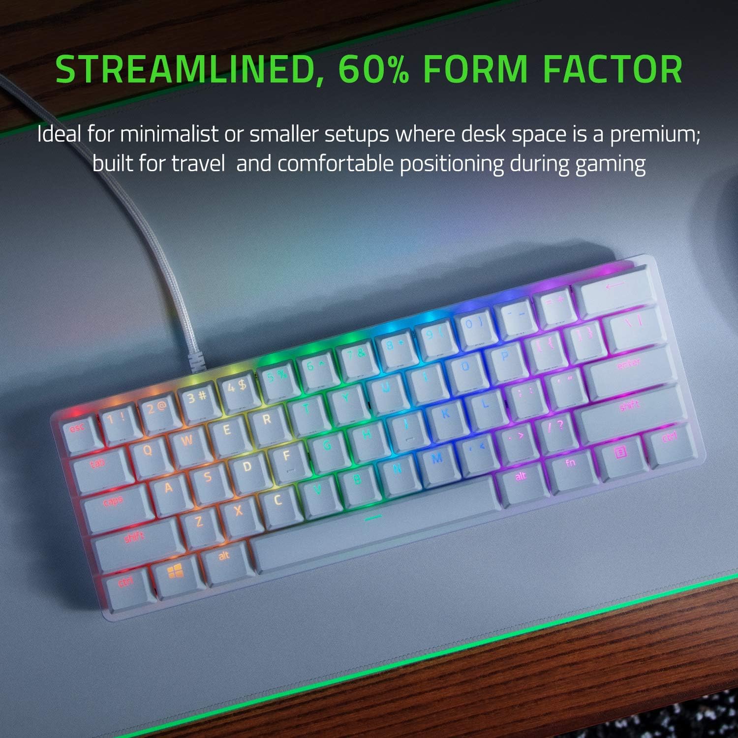 Thumbnail 2 de Razer Huntsman Mini (Purple Switch) – kompakte 60%-Gaming-Tastatur mit optischen Switches, PBT-Doubleshot und abnehmbarem USB‑C-Kabel (QWERTY US, Mercury Weiß)
