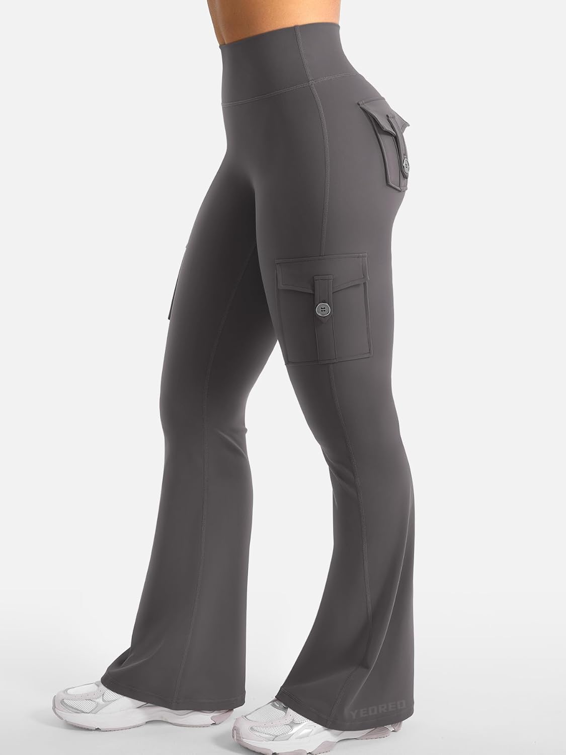 Detalle de YEOREO CoreFlex Damen Flare Leggings mit 4 Taschen – High Waist, unsichtbares Scrunch-Design