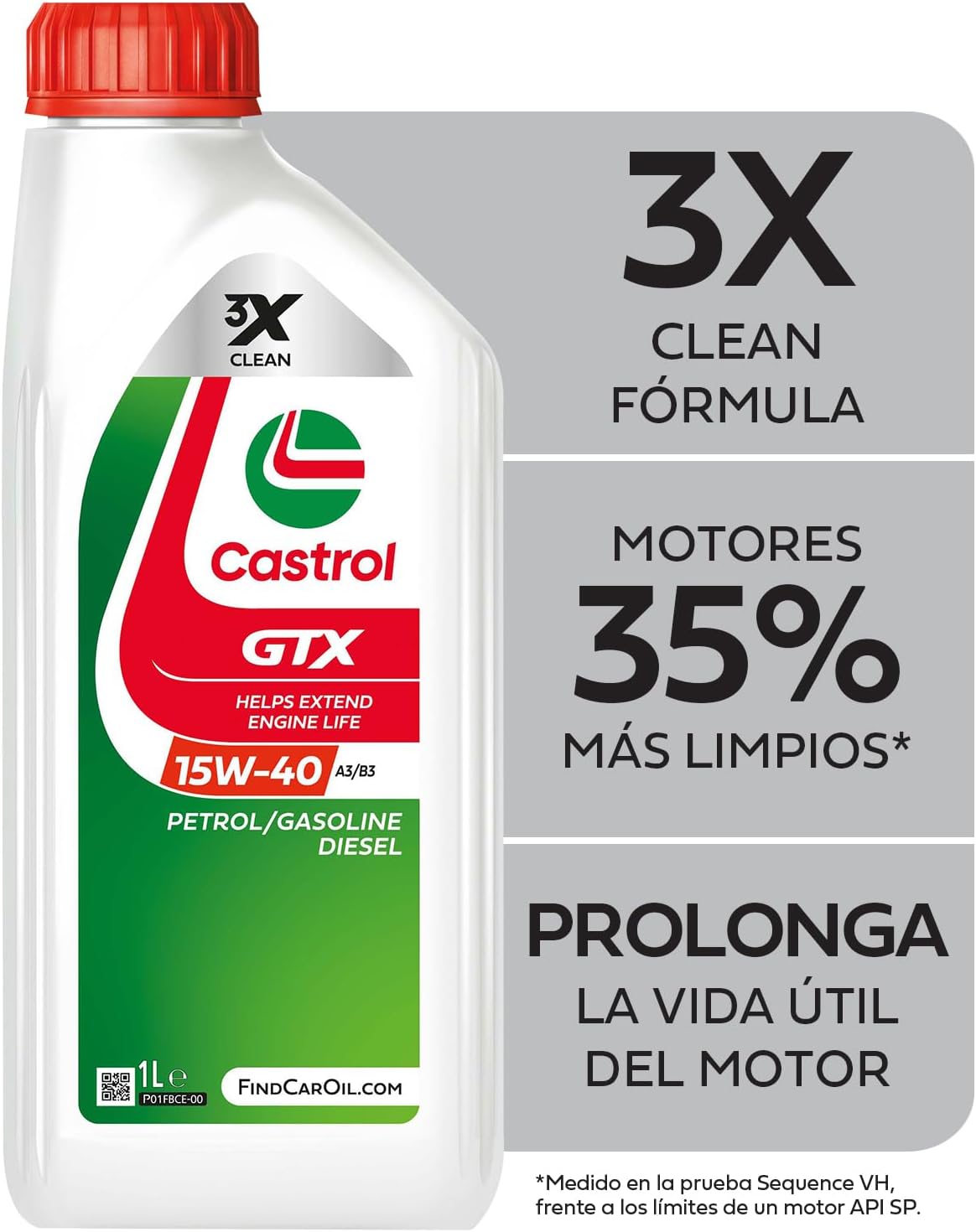 Castrol GTX 15W-40 A3/B3 1L : huile moteur adaptée aux moteurs essence et diesel selon spécifications