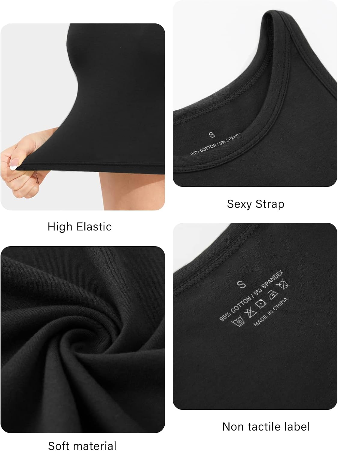 Detalle de Kole Meego 4-Pack Cotton Crop Tops for Women, Sleeveless and Breathable