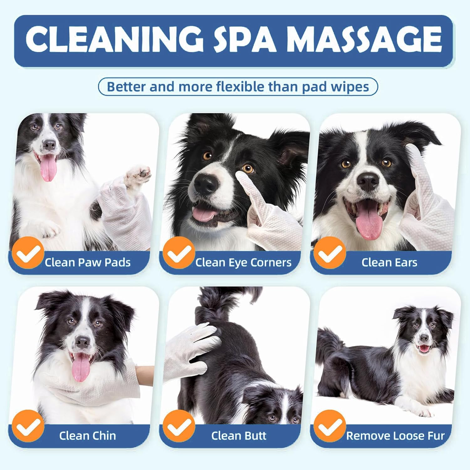 Detalle de PCpetclear Pet Glove Wipe for Dog – Wash Free, Thickened & Gentle Grooming Wipes, 10pcs