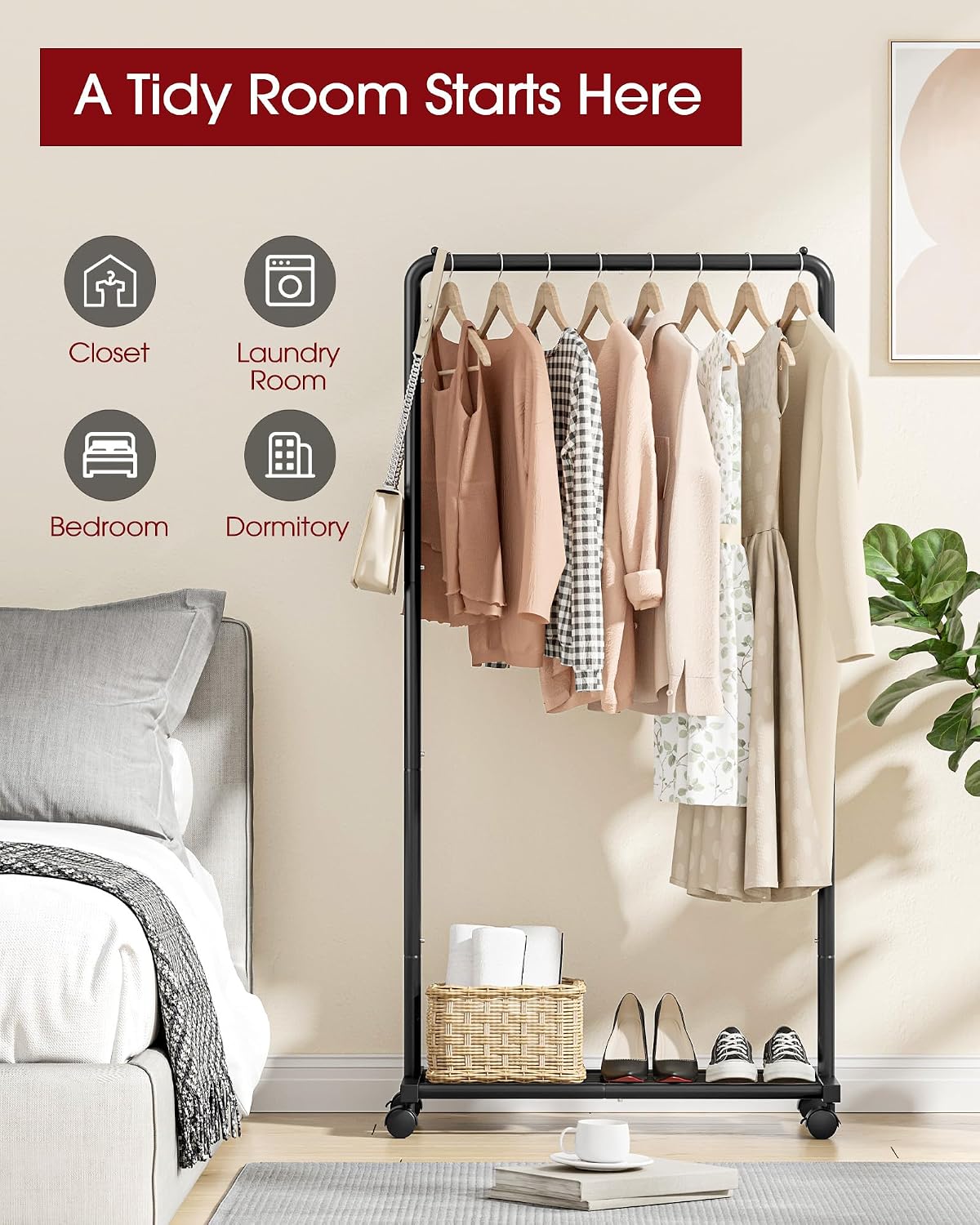 Thumbnail 6 de Sakugi Clothes Rail – Movable Heavy-Duty Clothing Rack with Bottom Shoes Shelf
