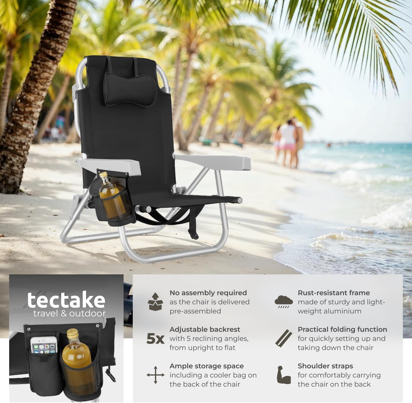Detalle de tectake 406262 strandstolar, 2-pack med fem rygglägen och kylväska