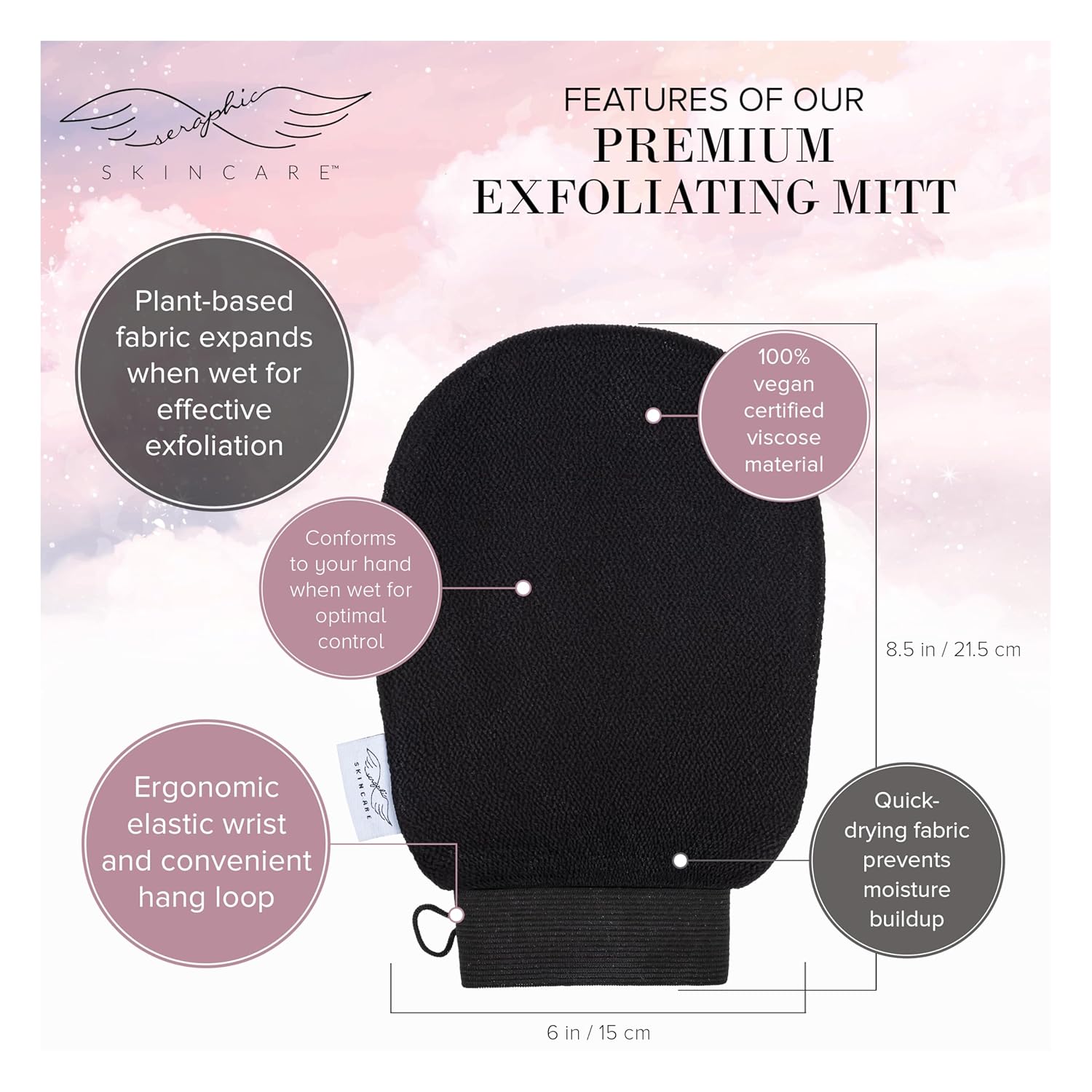 Detalle de Seraphic Skincare Exfoliating Mitt – 2pc ⚙