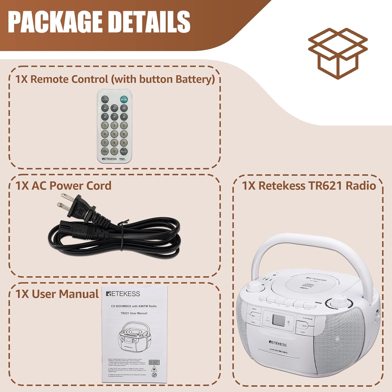 Thumbnail 6 de Retekess TR621 CD Cassette Boombox with AM/FM Radio, USB and Micro SD