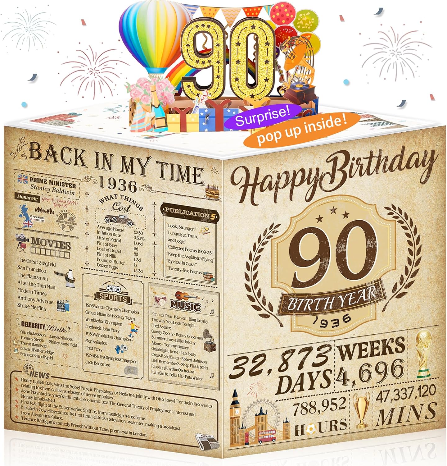 Detalle de 90th Birthday Card: Funny 3D Pop Up with Envelope