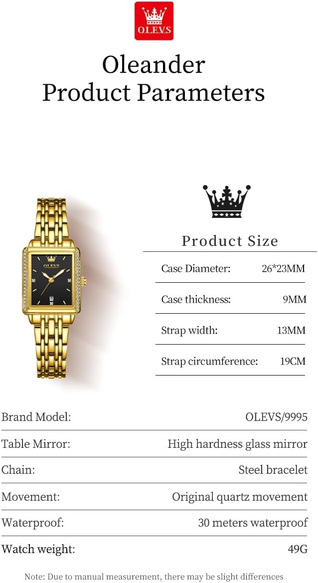 Thumbnail 6 de OLEVS O-CA-L9995GD-JH Women’s Square Quartz Watch, Stainless Steel, Date