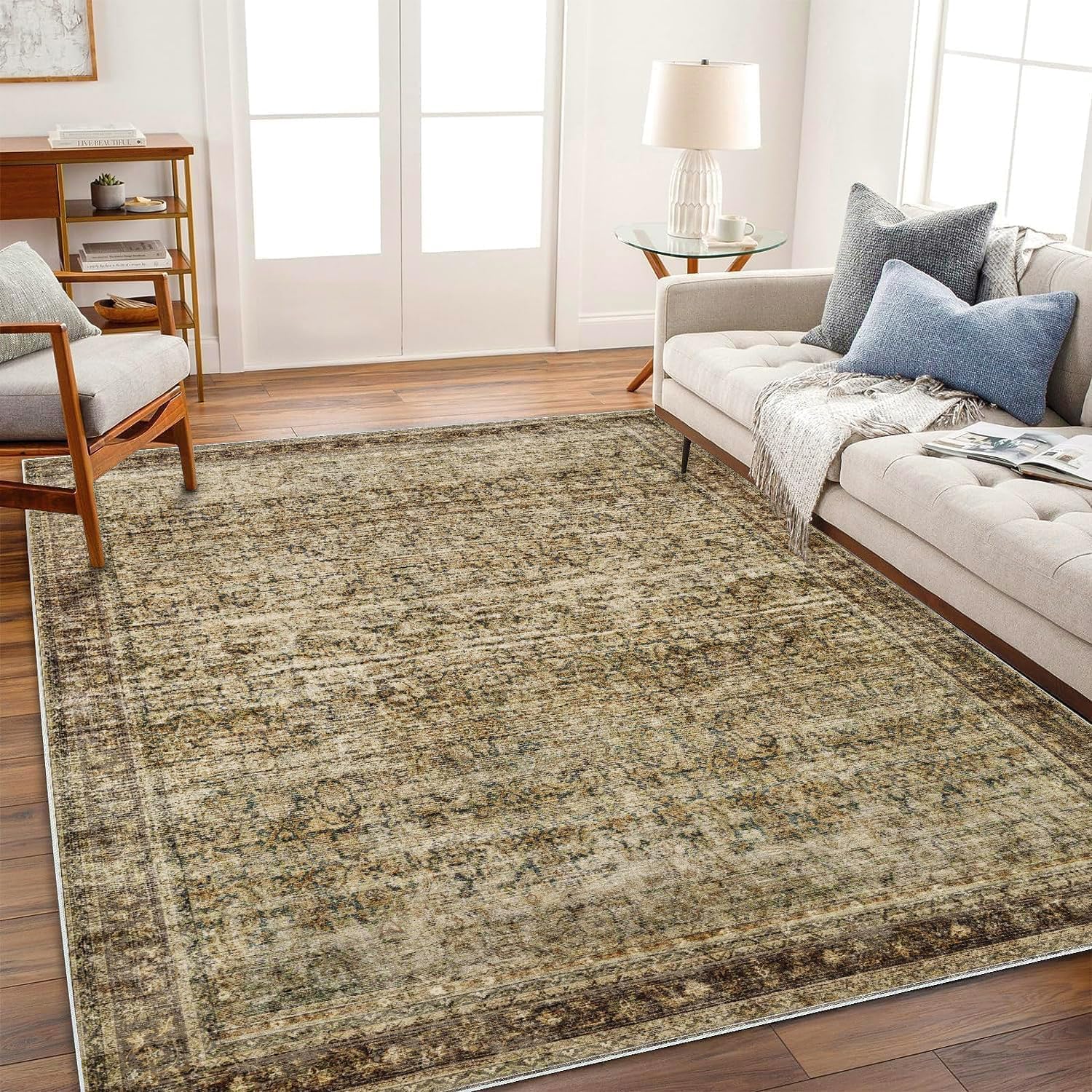 Thumbnail 1 de CHAMPLANT Area Rug 9x12 Brown Vintage Washable Carpet