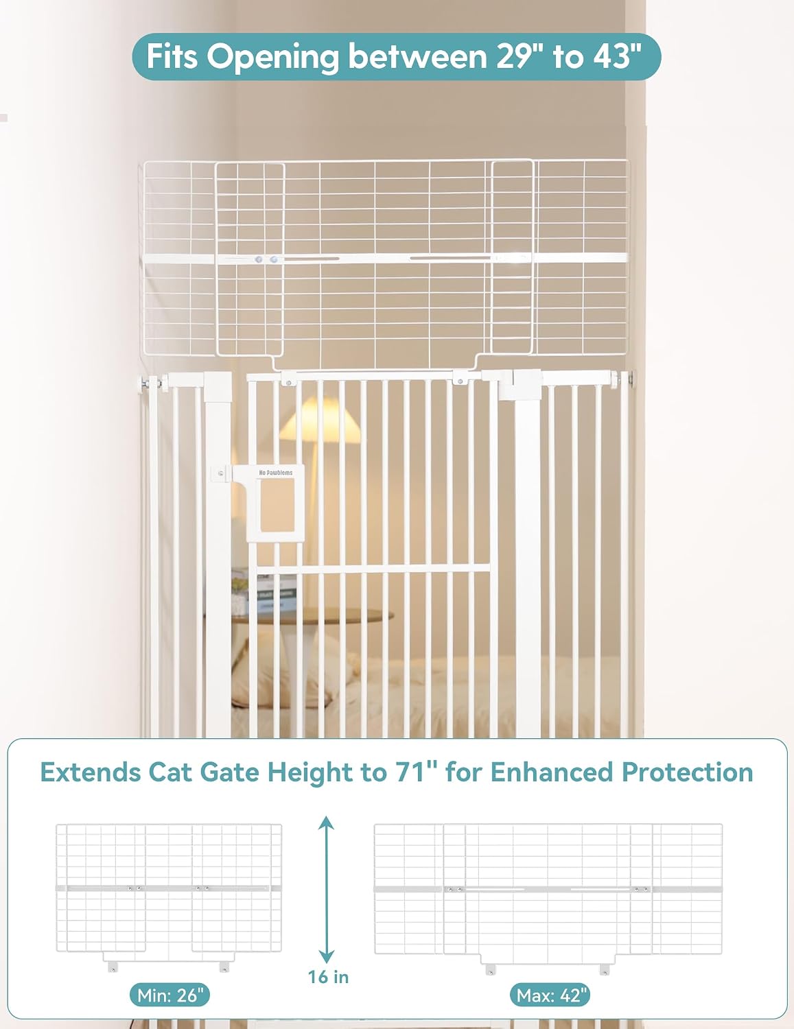 Detalle de No Pawblems Pet Gate 71-inch
