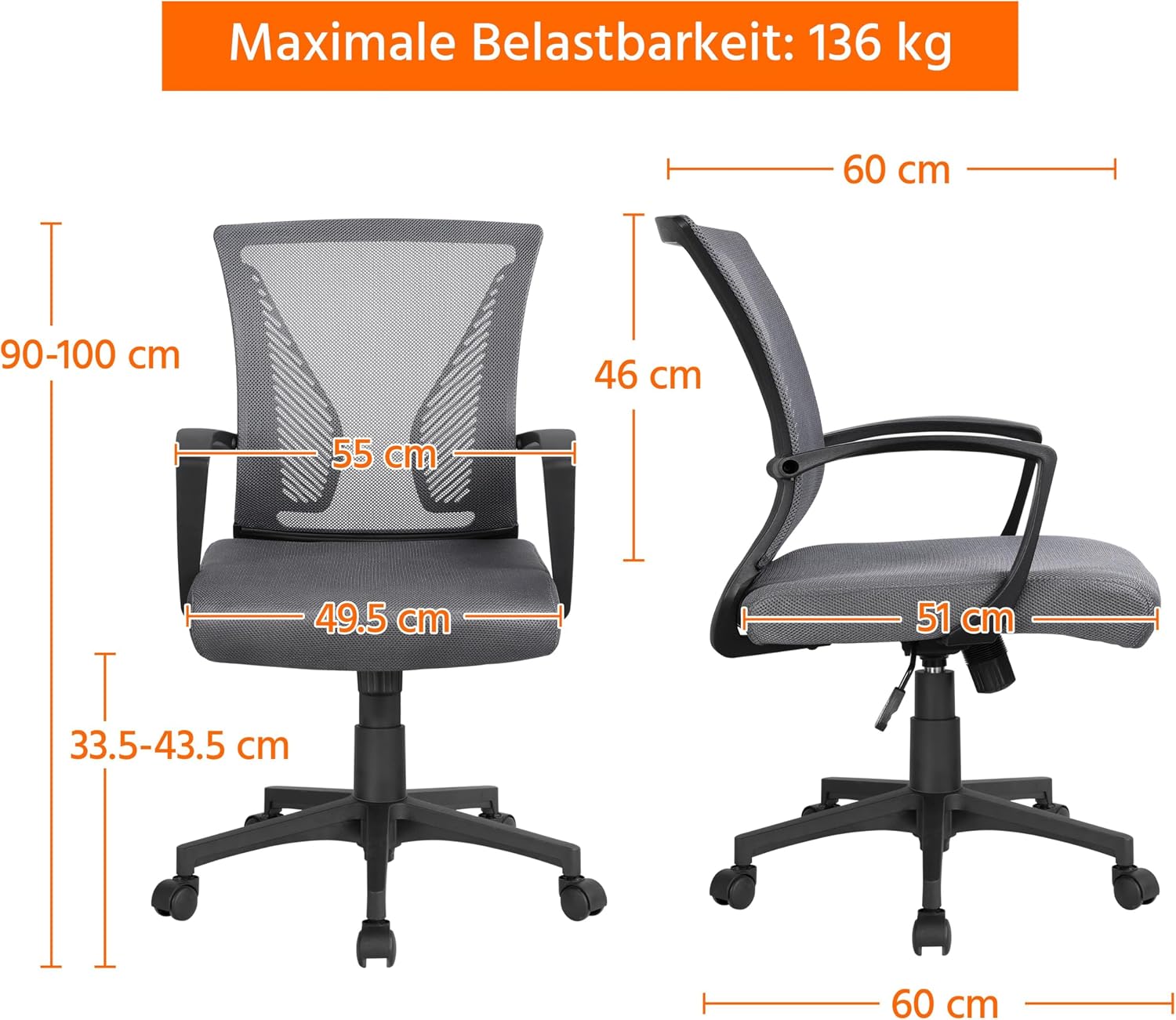 Thumbnail 2 de Yaheetech Bürostuhl Ergonomisch Netz 136 kg