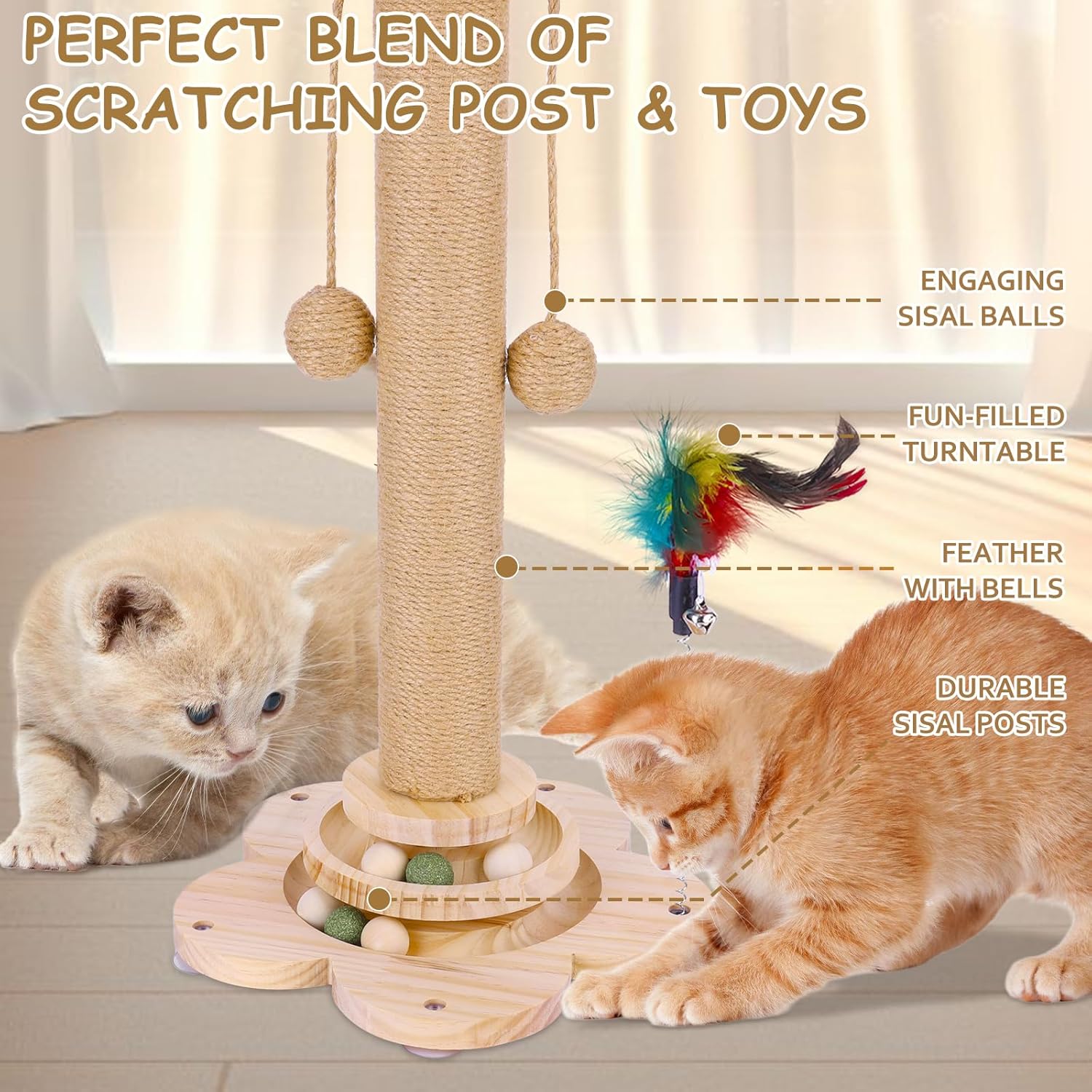Detalle de OFC Lenw Sisal Cat Scratching Post — 50cm Tall with Interactive Track Ball Toy