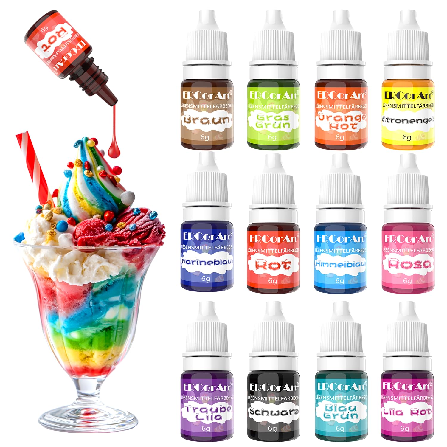 Thumbnail 6 de ERCorArt Lebensmittelfarbe Pulver – 8 Farben (5 g je Farbe), essbare Puderfarbe für Torten, Fondant, Macarons & mehr