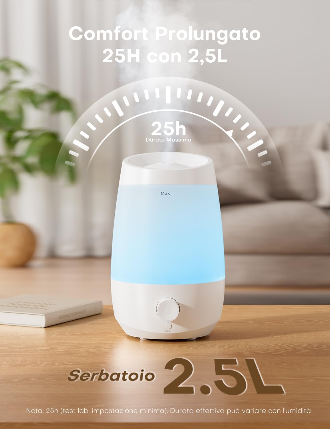 Detalle 2 de AROEVE Umidificatore ambiente 2,5L, 25 dB silenzioso 🌫