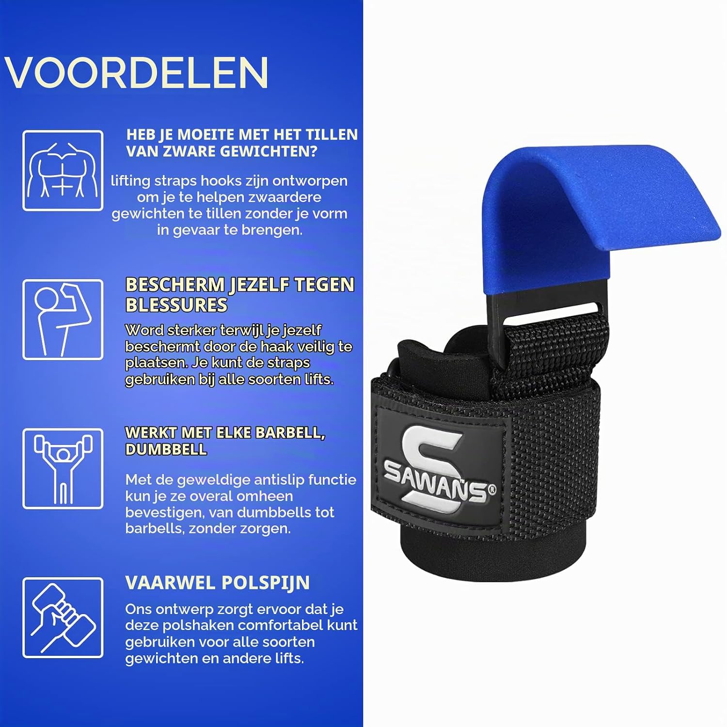 Thumbnail 2 de SAWANS SV hefhaken met antislip stalen haken en neopreen polssteun