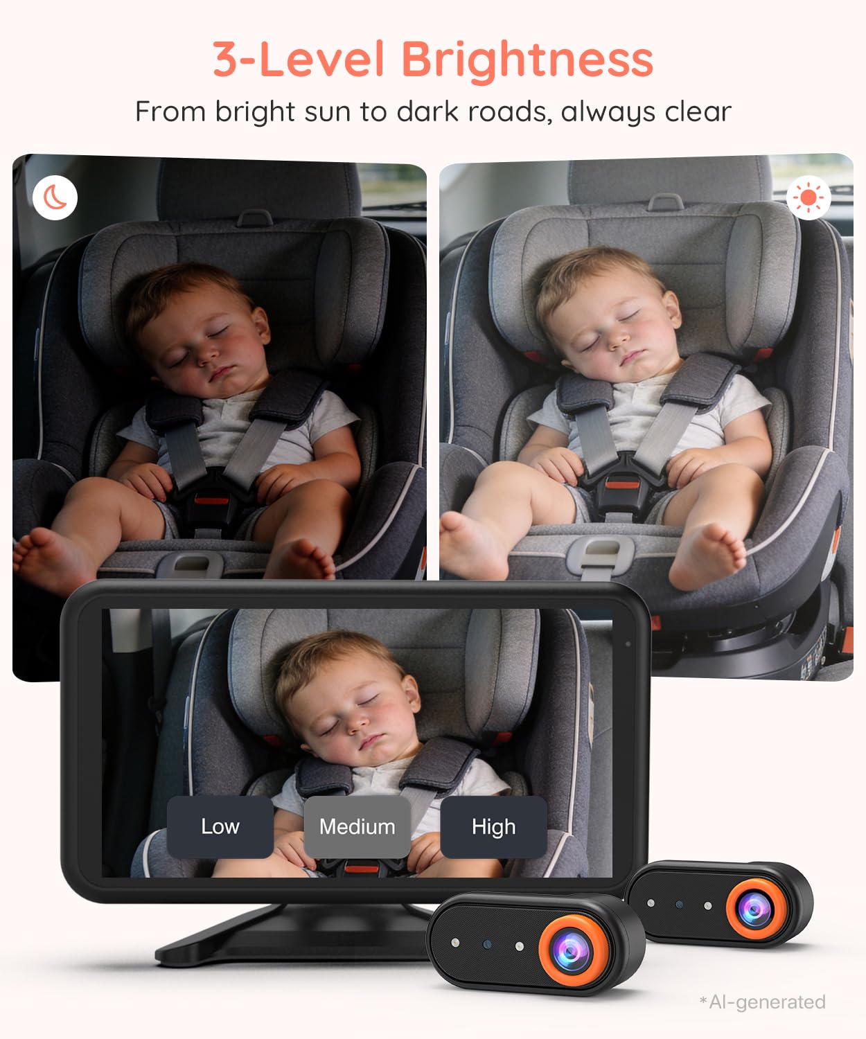 Detalle 1 de LUCKVIEW BM2 PRO Dual Baby Car Camera, 5.2-Inch 1080P Monitor