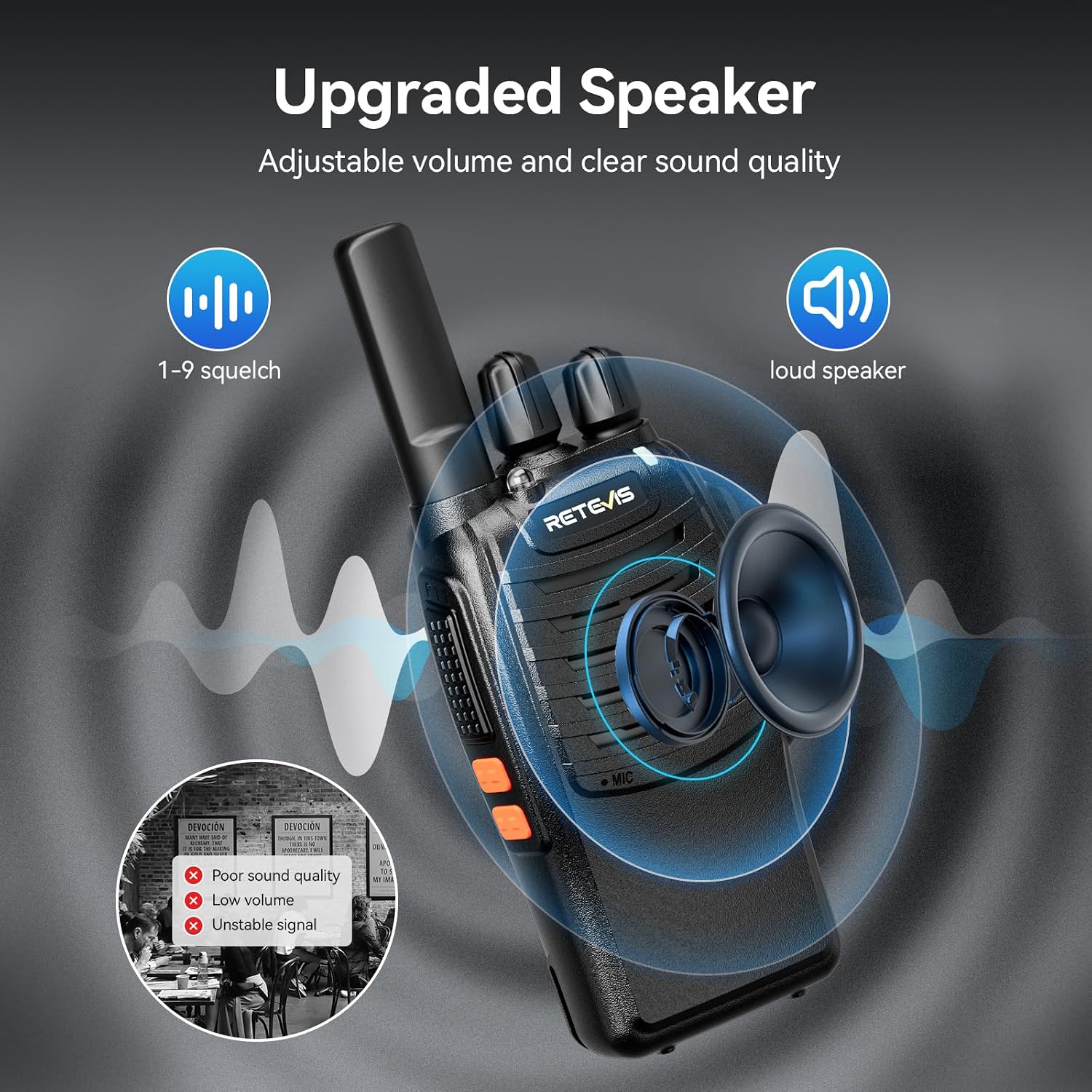 Detalle 2 de Retevis H-777 FRS Walkie-Talkies, 6-Pack with USB-C and Six-Way Charger