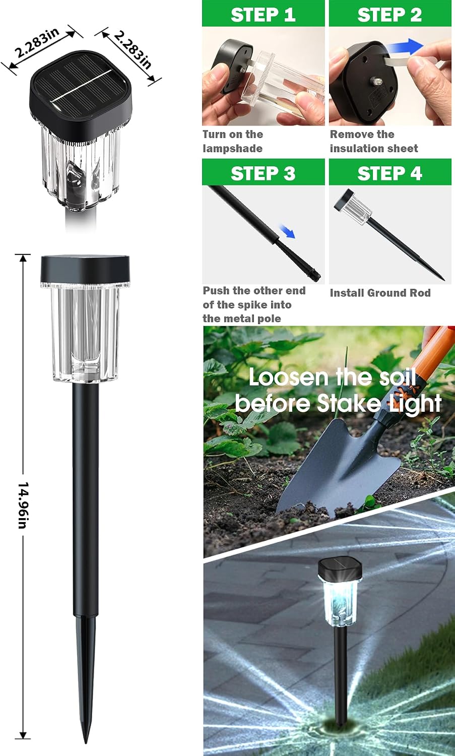 Detalle de LIANGLOME T58-12PKCW Solar Pathway Lights, 12-Pack, 6000K Cool White