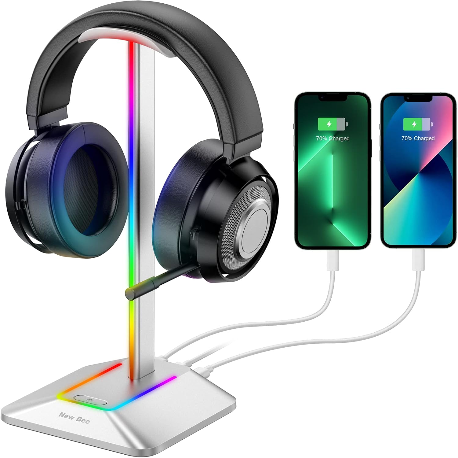 Detalle de New Bee Kopfhörer Ständer RGB mit USB‑C Ladefunktion