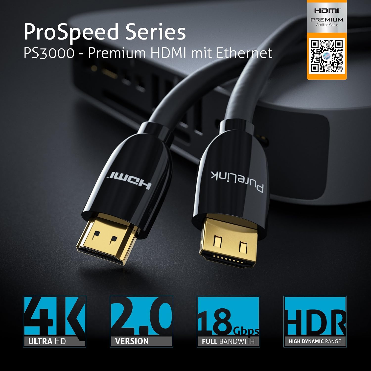 Detalle 2 de PureLink PS3000-040 – kabel HDMI 4 m, 4K 60 Hz, HDR i Secure-Lock