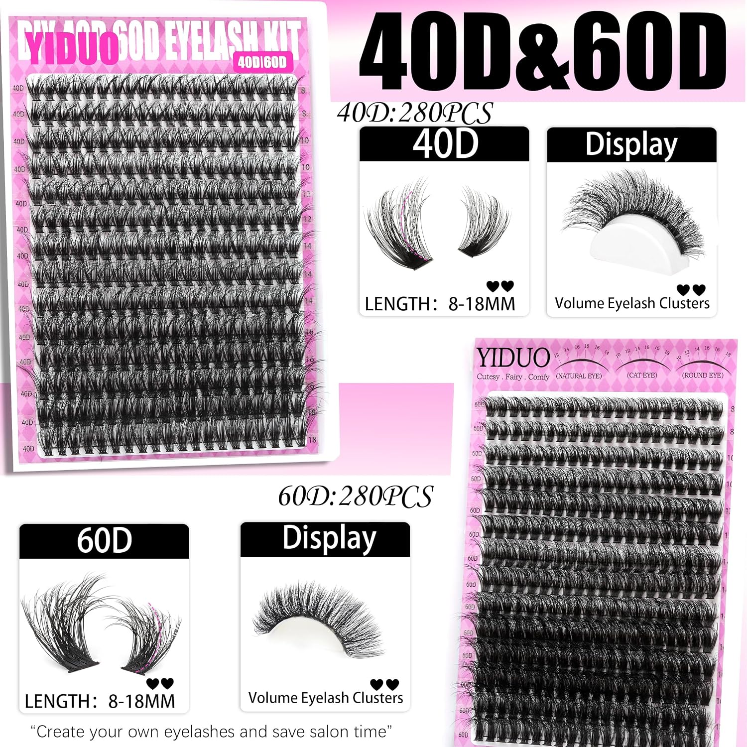 Thumbnail 4 de YIDUO 4 Styles Lash Clusters Kit (40D/60D/80D/100D) with Spikes & Bottom Clusters, 2X Bond & Seal