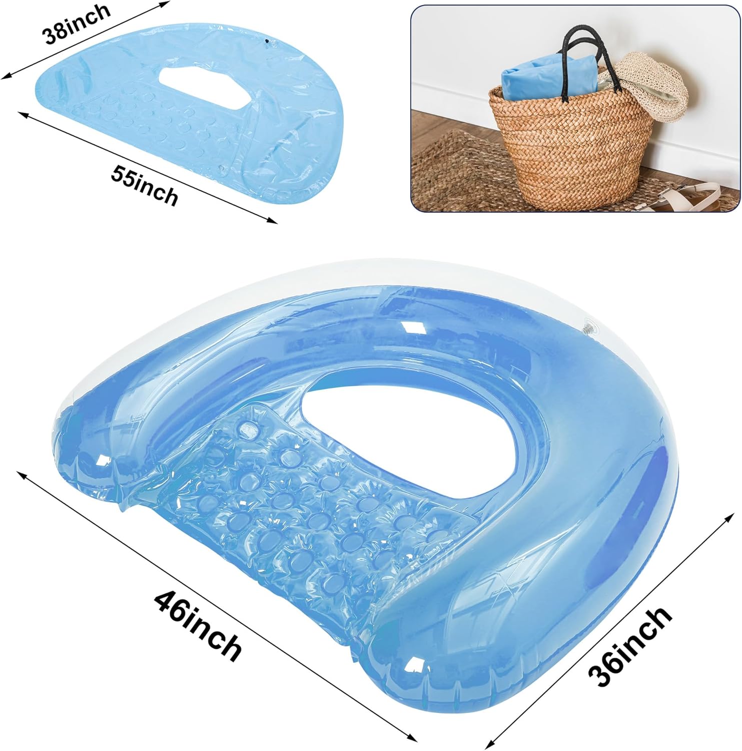 Detalle 2 de PuppyuWill 3-Pack Adult Pool Float Chair Loungers (52 x 38 in) — Minimalist U-Shaped Inflatable Pool Floats