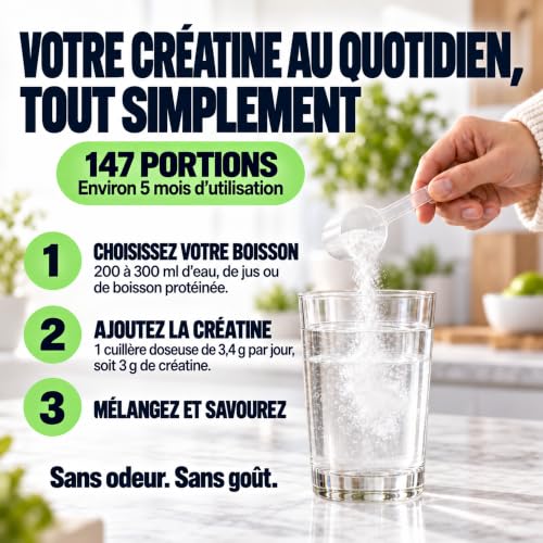 Detalle de Creatine Monohydrate Poudre 500 g Micronisée Sans Goût – 147 Doses, Vegan (Marque 4)