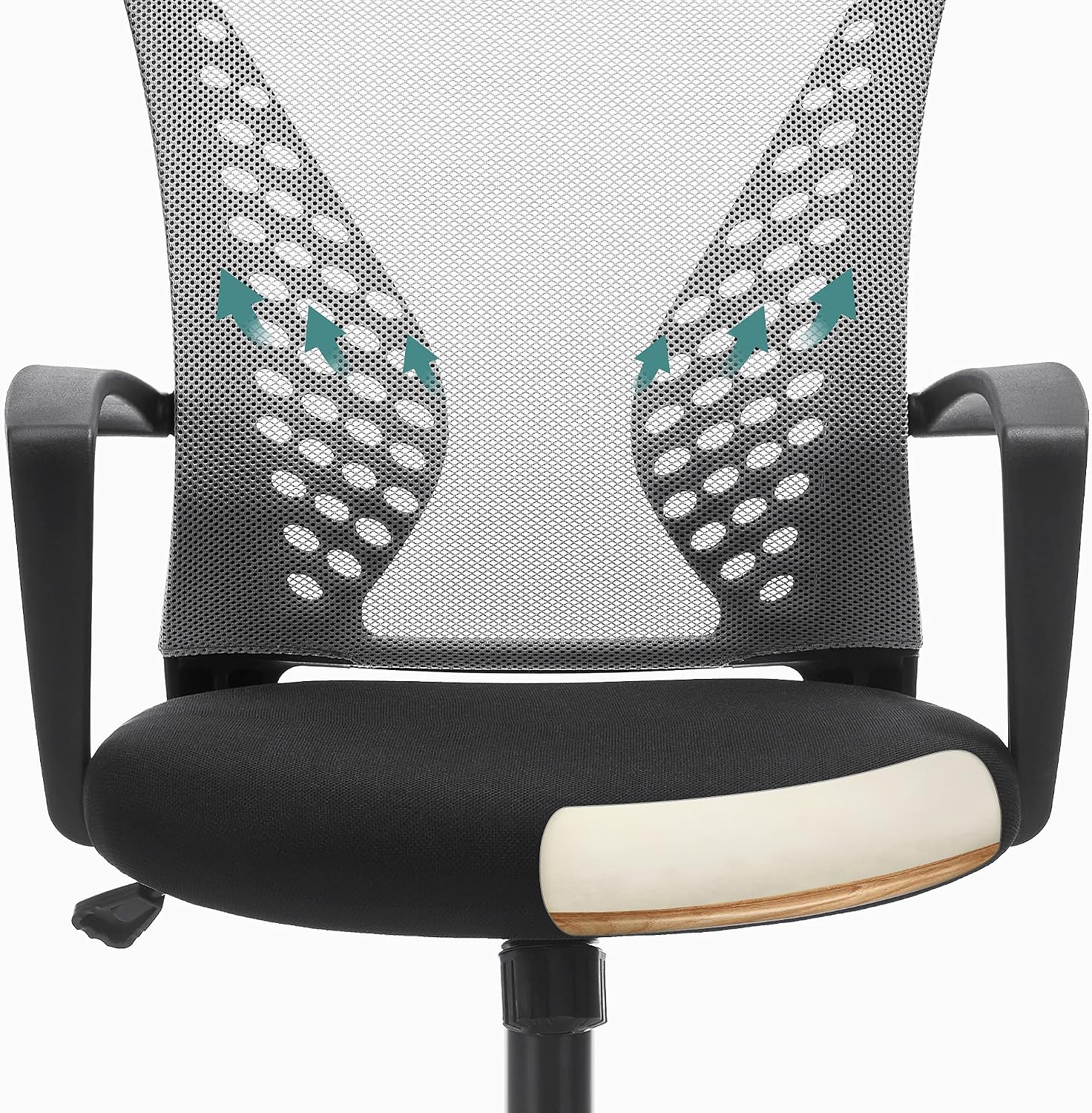 Detalle de SONGMICS Sedia da Ufficio con Schienale in rete, Grigio OB N022G01 — comfort regolabile e design traspirante