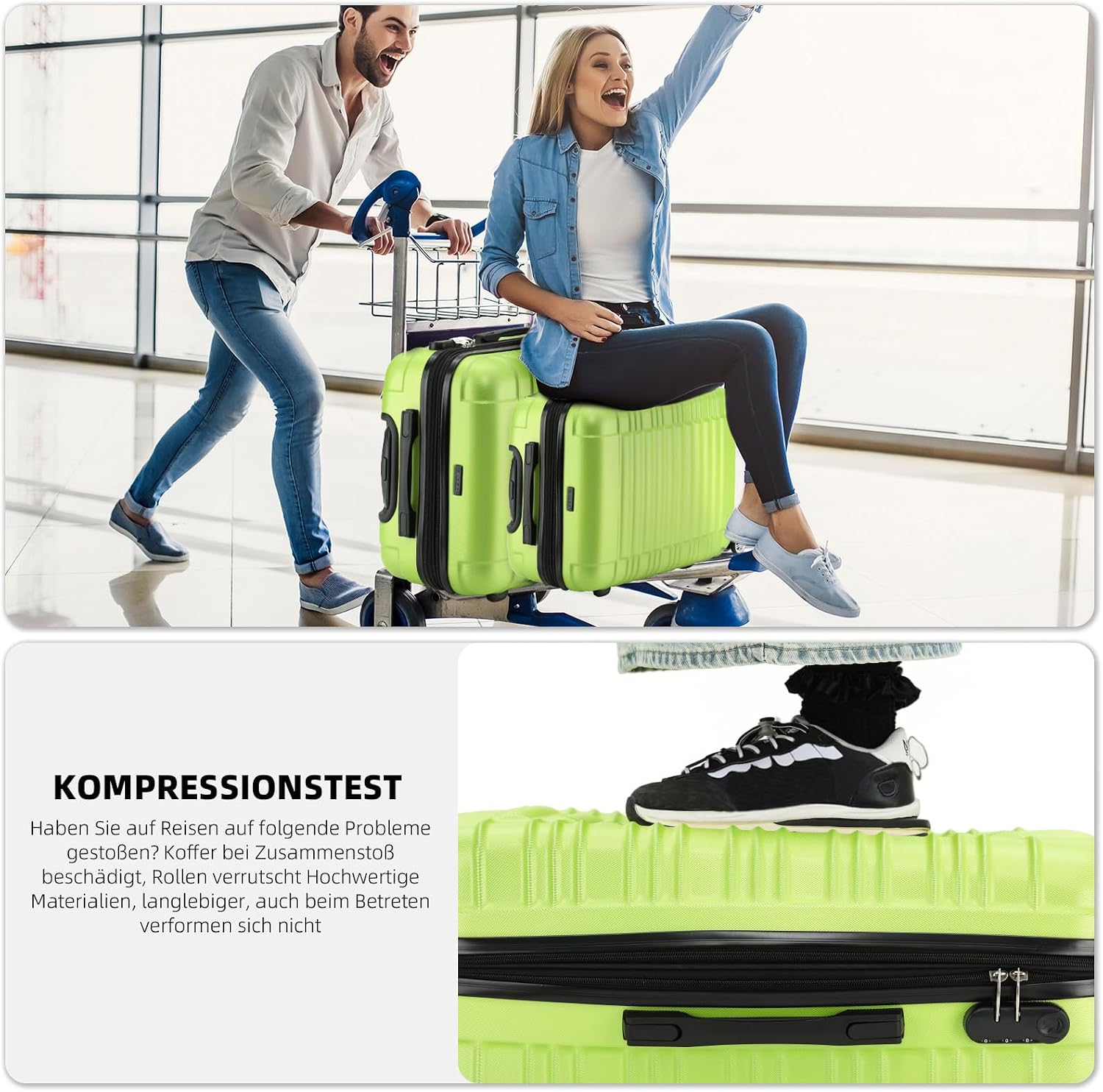 Detalle de BEIBYE Reisekoffer 2088 Hartschalekoffer – 55 x 39 x 23 cm, 2,8 kg, 45 L, 360° Zwillingsrollen, expandierbar