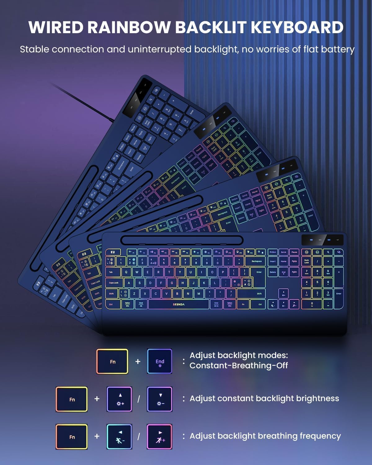 Detalle de Seenda KOE200 wired RGB keyboard for UK