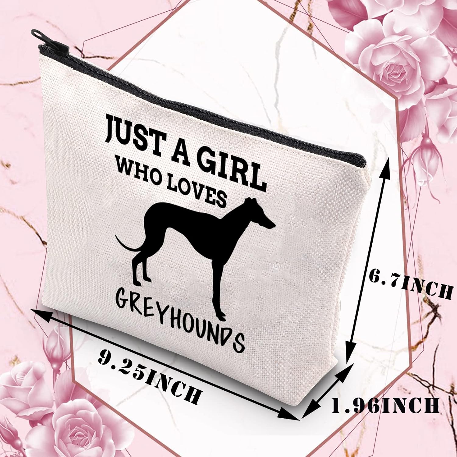 Detalle 2 de PLITI Greyhound Lover Makeup Bag – Just a Girl Who Loves Greyhounds