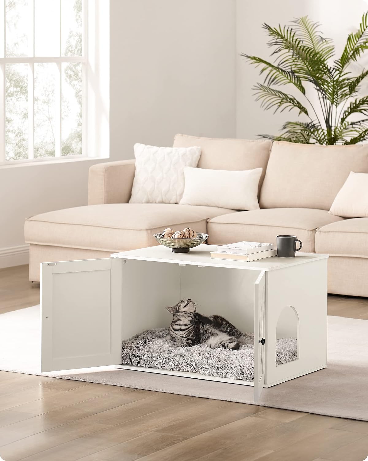 Detalle de Feandrea Maison de Toilettes pour Chat — Cache-litière et niche blanche, 80 x 53 x 50 cm