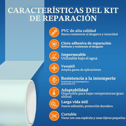 Detalle de Parches piscina bajo agua AHIKY: kit de reparación con cinta adhesiva de 10 cm x 250 cm