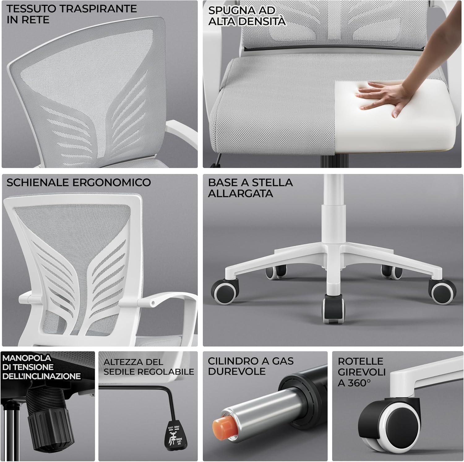 Thumbnail 6 de Yaheetech Sedia Da Scrivania Ergonomica con Rete Traspirante, Ruote e Altezza Regolabile