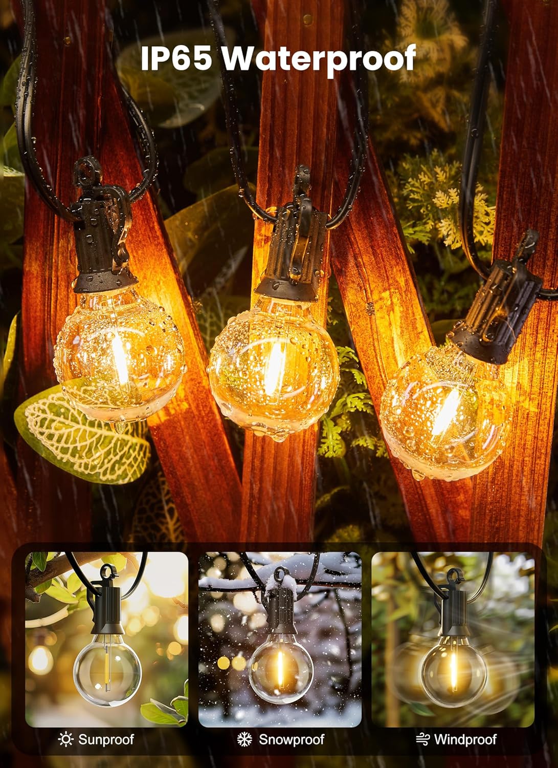 Detalle de Brightown Outdoor String Lights: 50 ft of Shatterproof G40 LED Bulbs, IP65 Waterproof & Connectable
