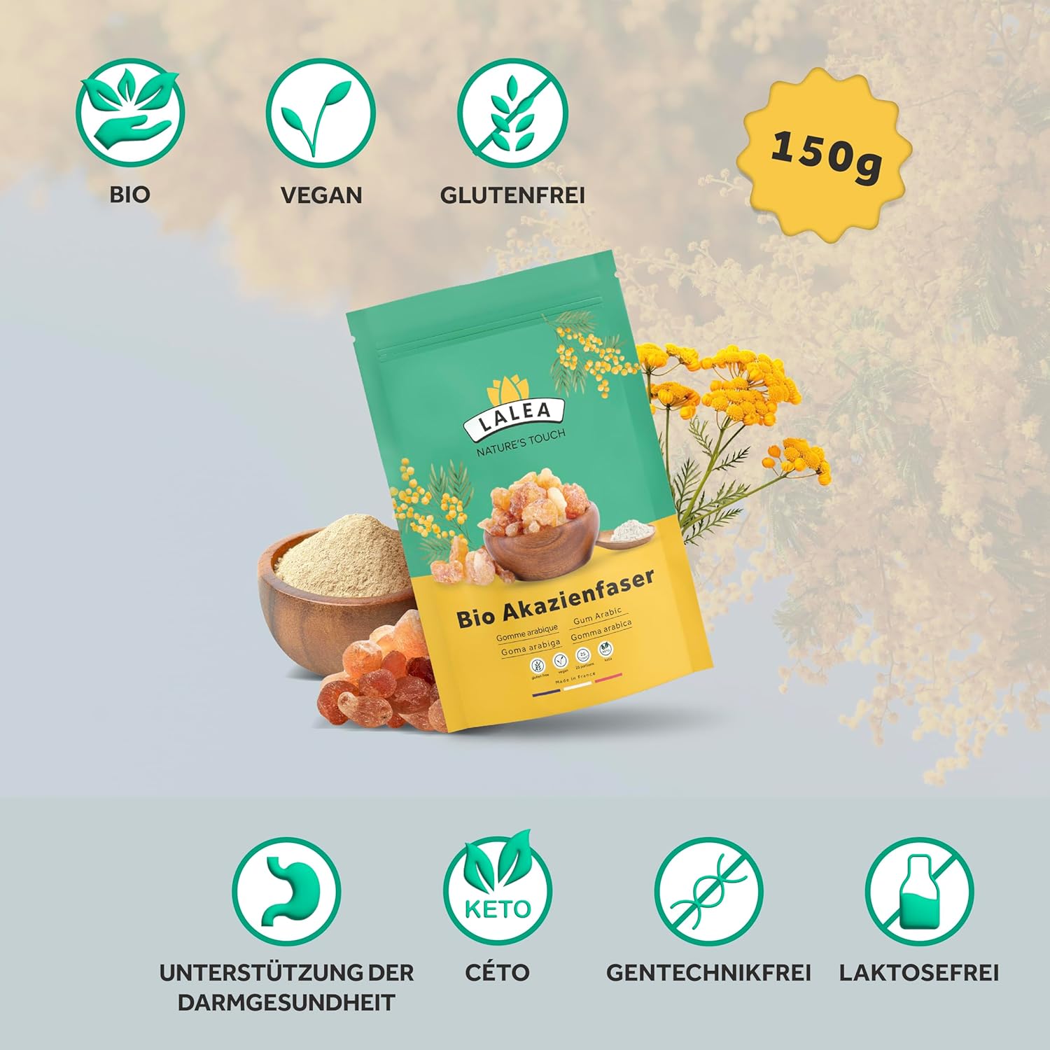 Detalle 2 de Akazienfaser Pulver Bio – 150 g, 90% Ballaststoffe, vegan, glutenfrei