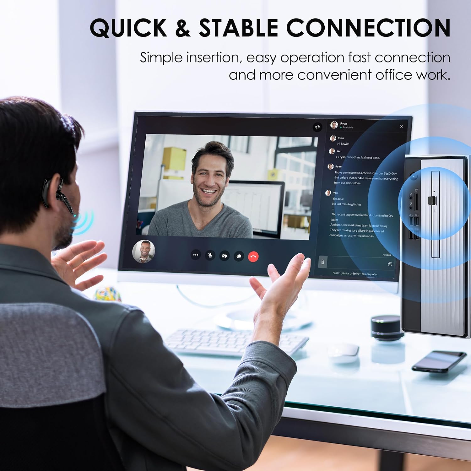 Thumbnail 5 de EKVANBEL Bluetooth Headset V5.3 96H Talktime