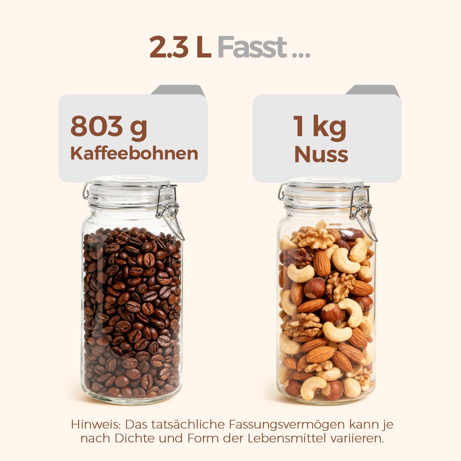 Detalle de ComSaf 2,3L Bügelglas-Set Eckig mit Drahtverschluss – 3er-Set, luftdicht, vielseitig einsetzbar